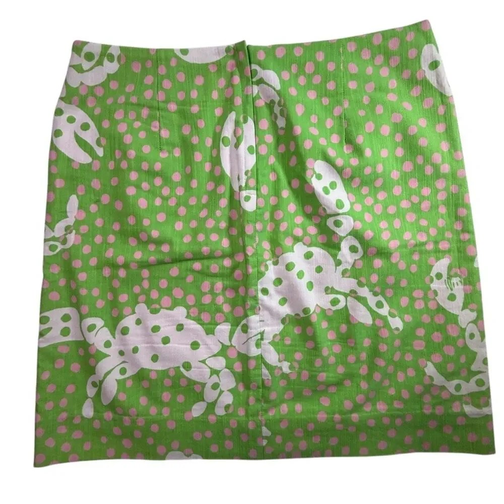 Lilly Pulitzer Originals Pink Green Crab Print Cotton Mini Skirt Coastal Size 2
